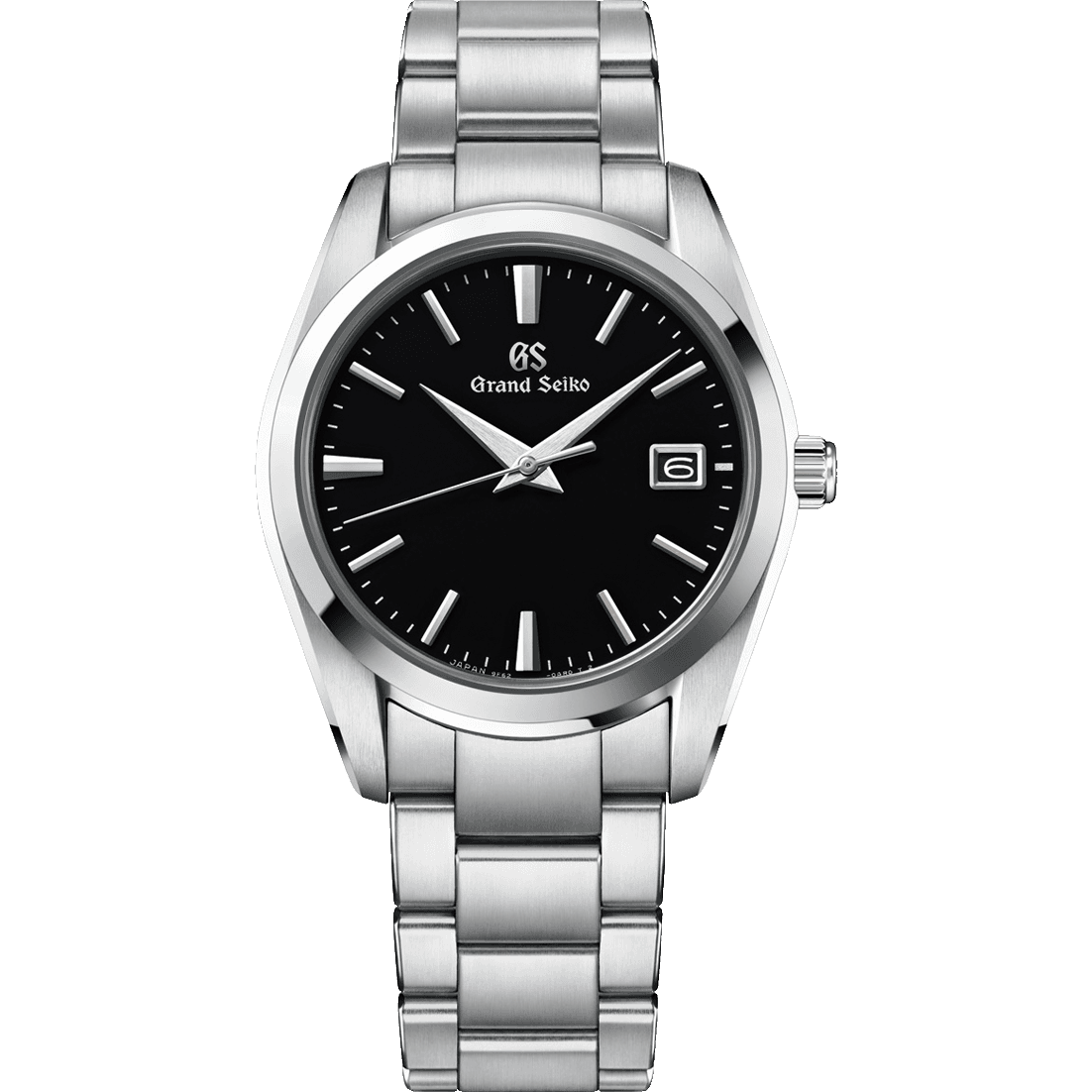 Grand Seiko SBGX261 with a black dial, date window and stainless-steel case and bracelet.