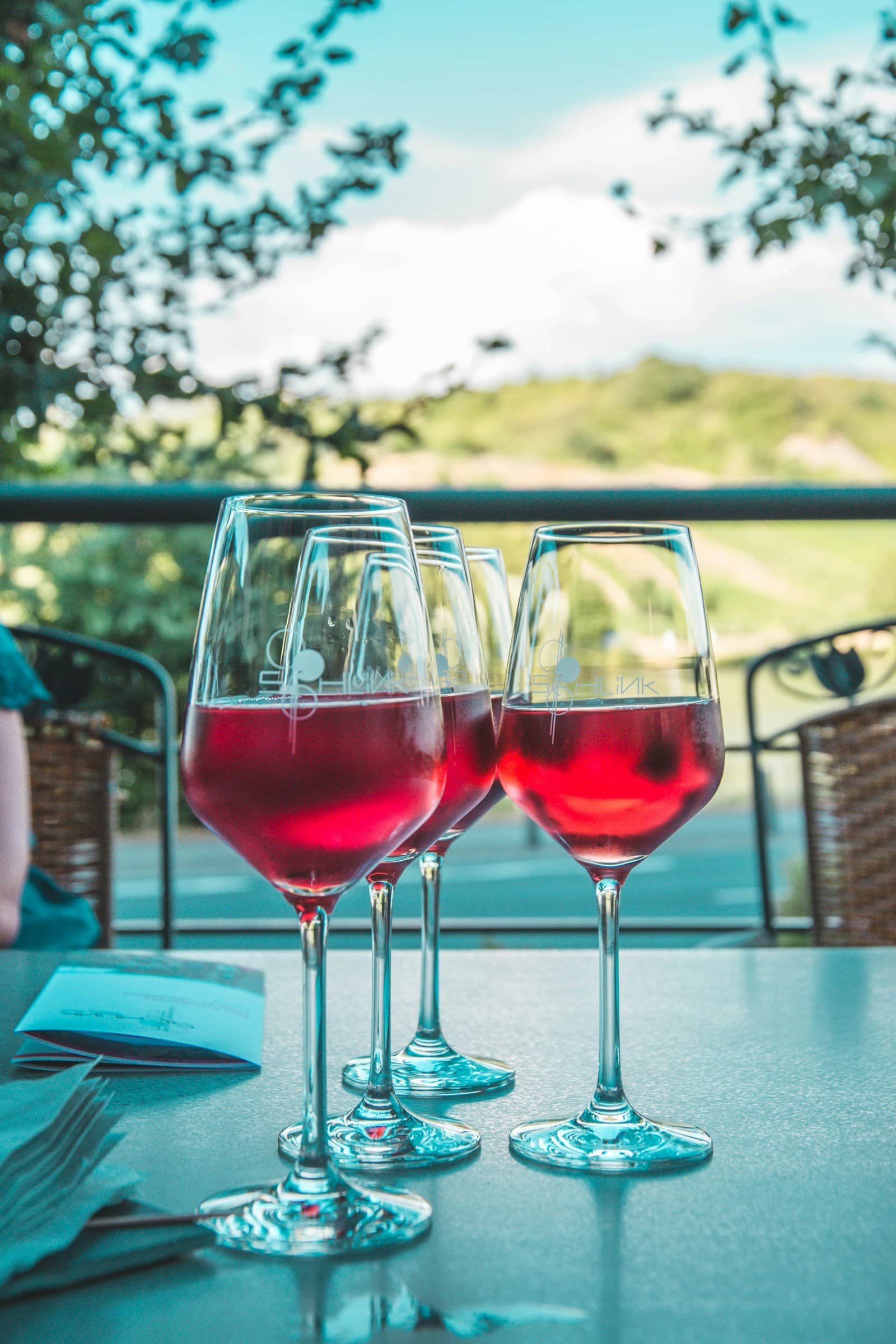 Glasses of wine on a terrace in Remich.